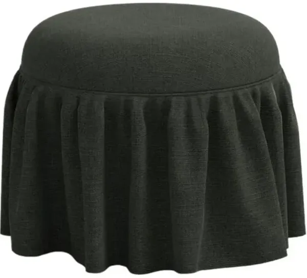 Maggie Ruffle Skirted Ottoman - Linen - Handcrafted - Black