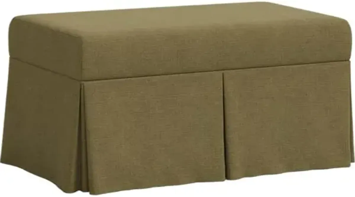 Hayworth Skirted Storage Bench - Linen - Handcrafted in the USA - Green