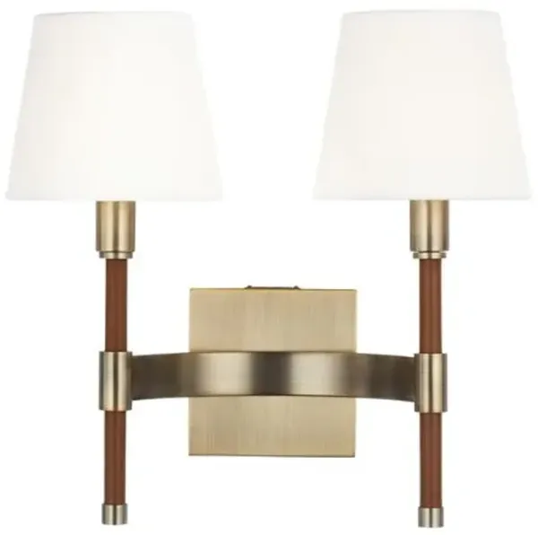 Visual Comfort - Katie Double Sconce - Time Worn Brass - White