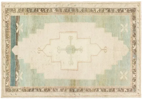 Enzo Handmade Medallion Rug, Cream/Light Blue