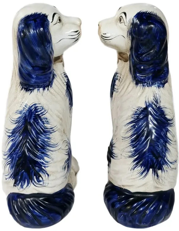 S/2 Blue & White Staffordshire Dogs