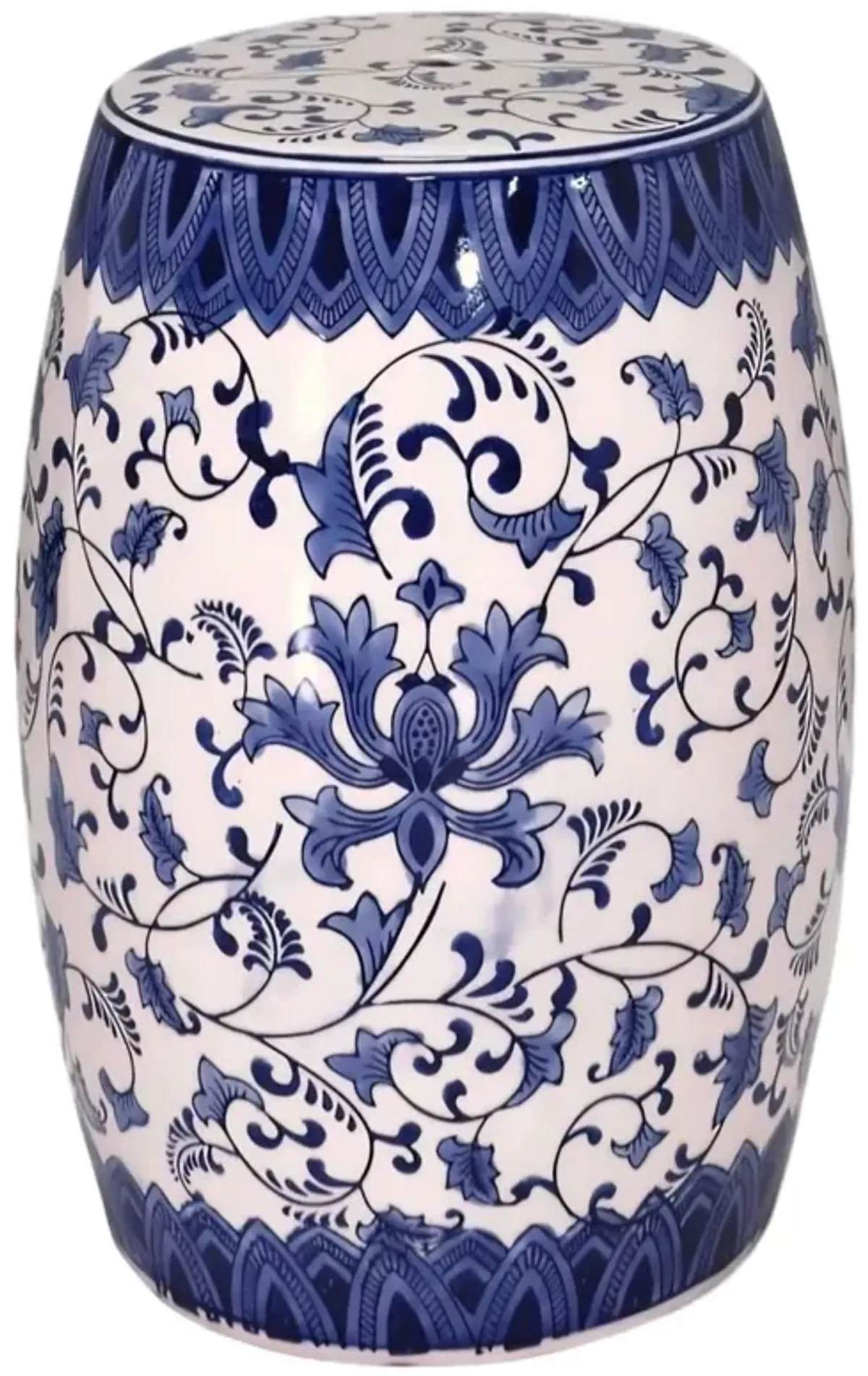 Drum Garden Stool, Blue & White