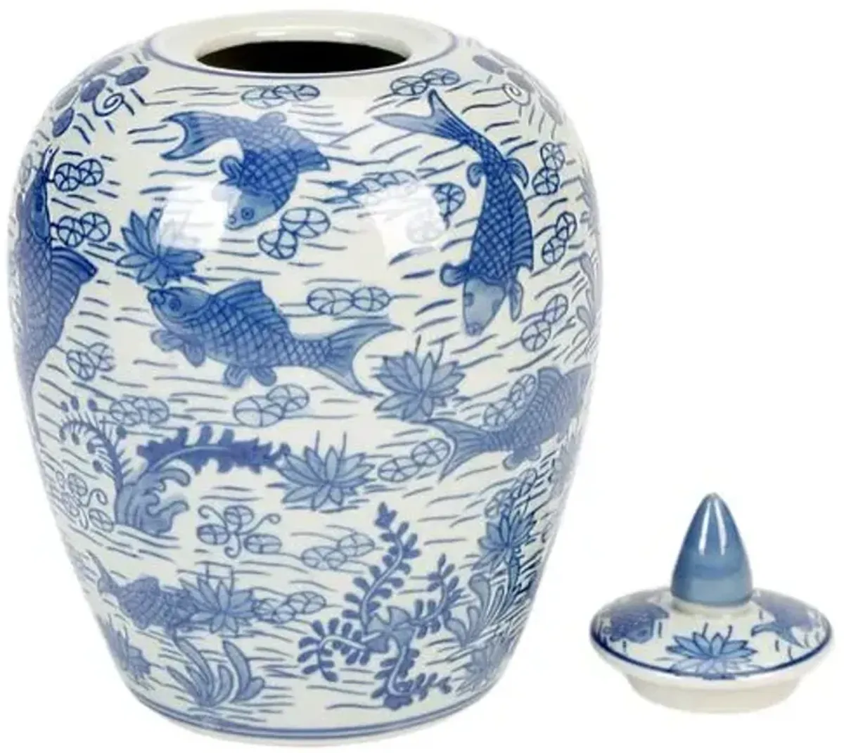 Jar with Fish Design - Blue/White