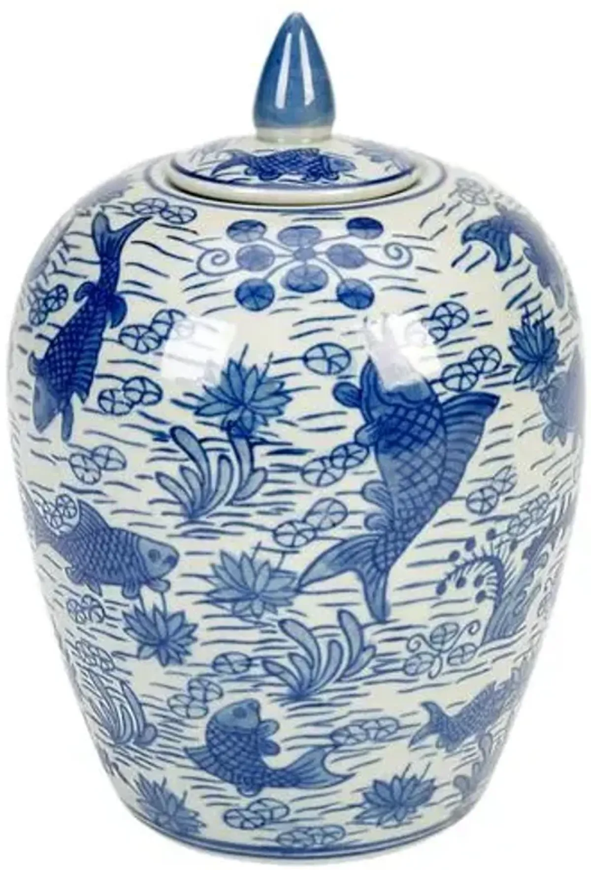 Jar with Fish Design - Blue/White