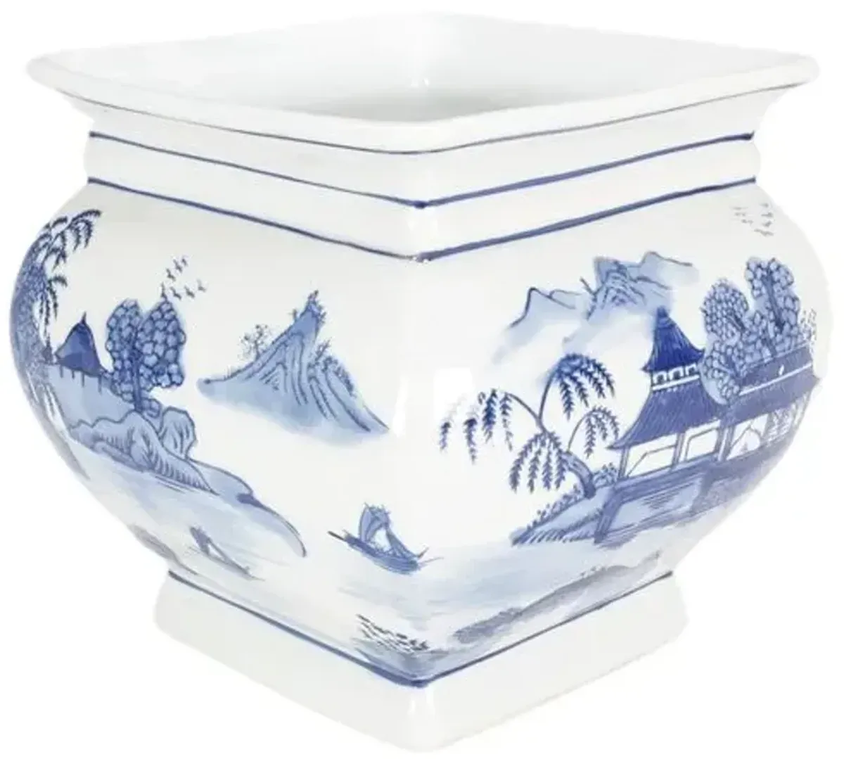 70" Square Pagoda Porcelain Planter - Blue - 7Lx7Hx7W in