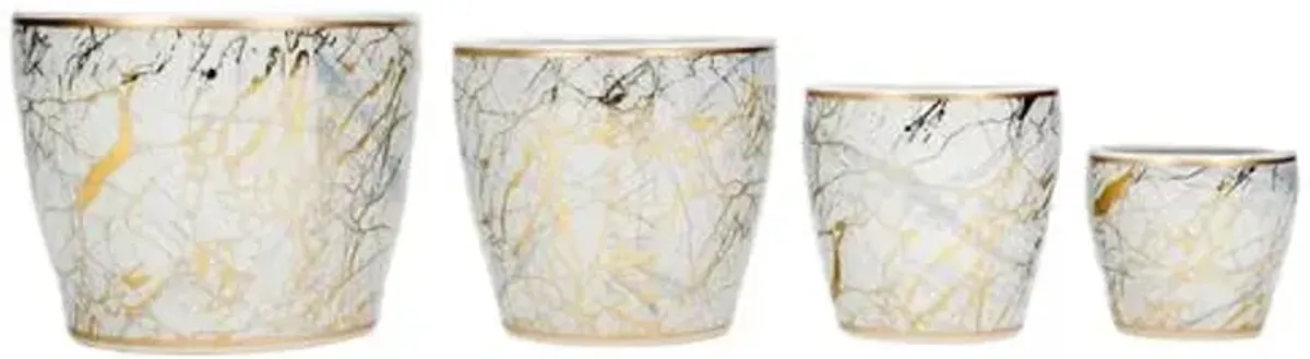 Set of 4 Faux Marble Planters - Gold - 10Lx8Hx10W in
