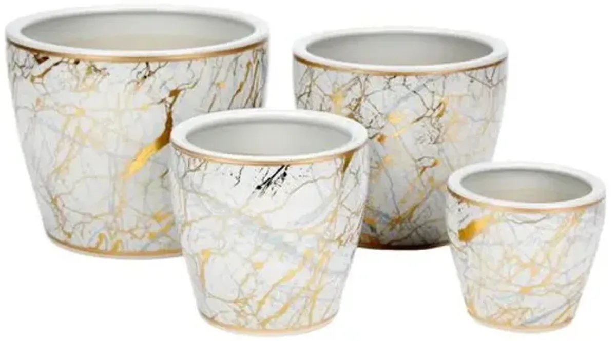 Set of 4 Faux Marble Planters - Gold - 10Lx8Hx10W in