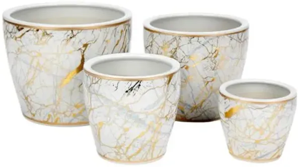 Set of 4 Faux Marble Planters - Gold - 10Lx8Hx10W in
