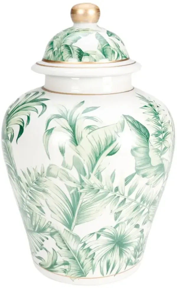10" Tropical Leaf Ginger Jar, Green