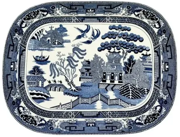 Blue Willow Design Porcelain Platter