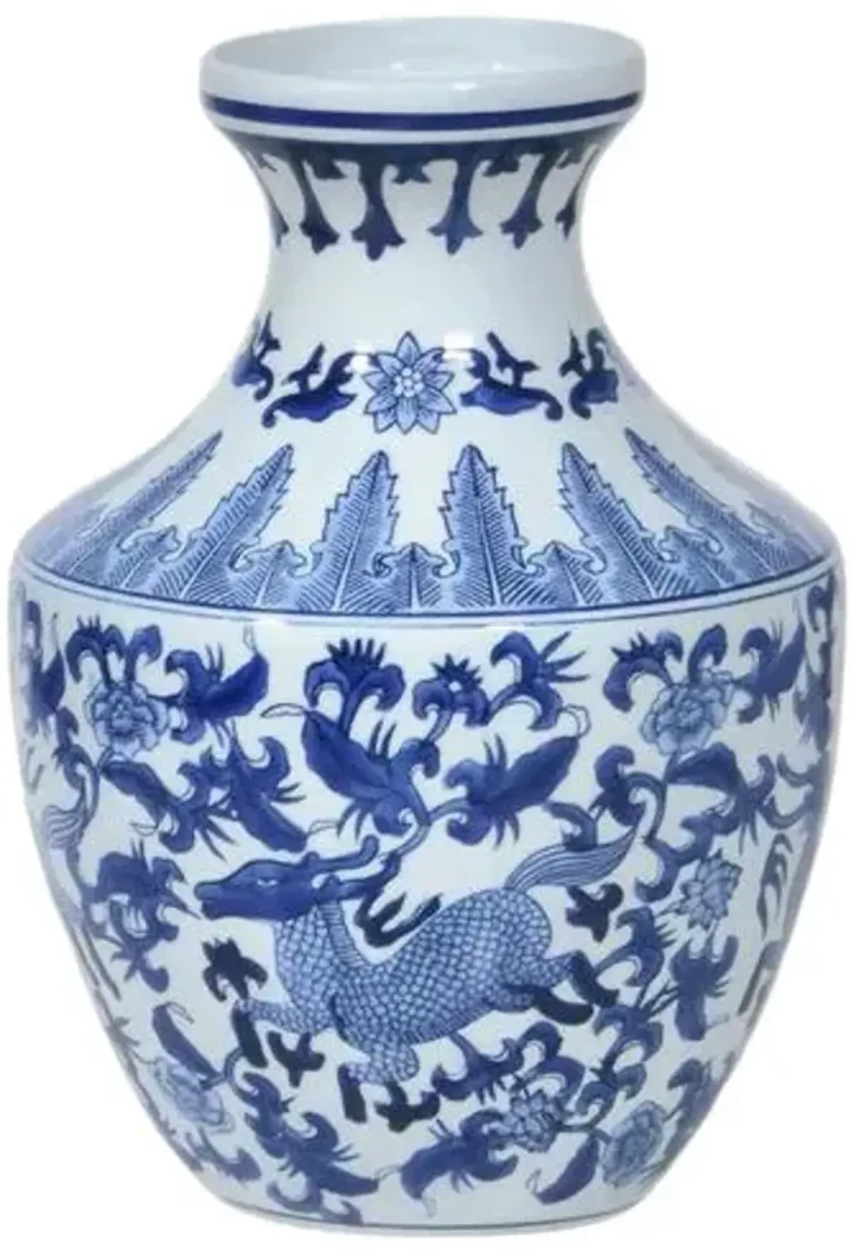 14 Inch Vase with Deer Design - Blue