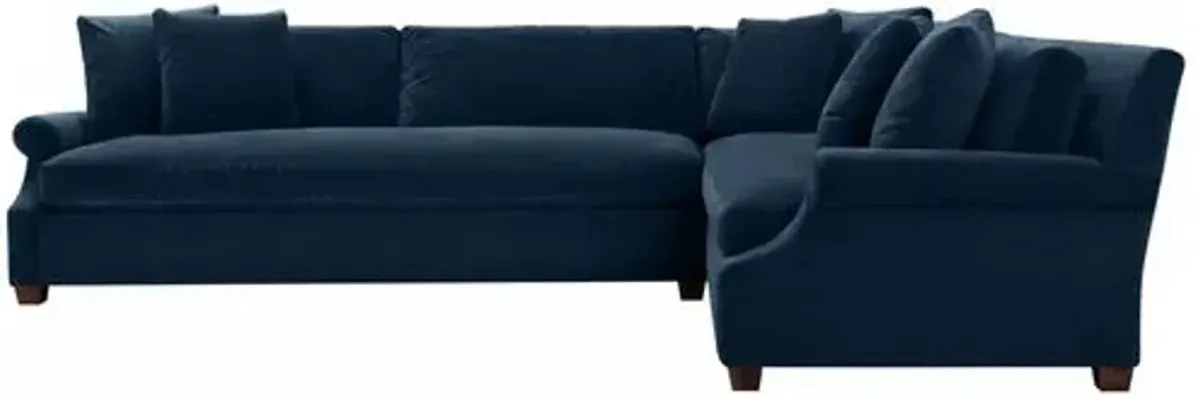 Juliette Velvet Bench-Seat Corner Sectional - Blue