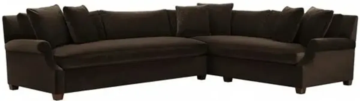 Juliette Velvet Bench-Seat Corner Sectional - Brown