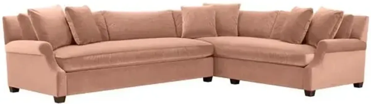 Juliette Velvet Bench-Seat Corner Sectional - Pink