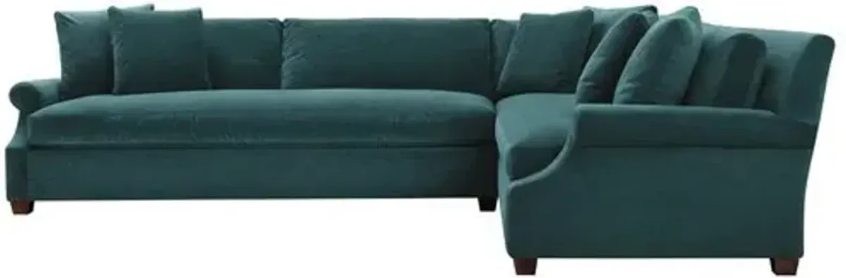 Juliette Velvet Bench-Seat Corner Sectional - Blue