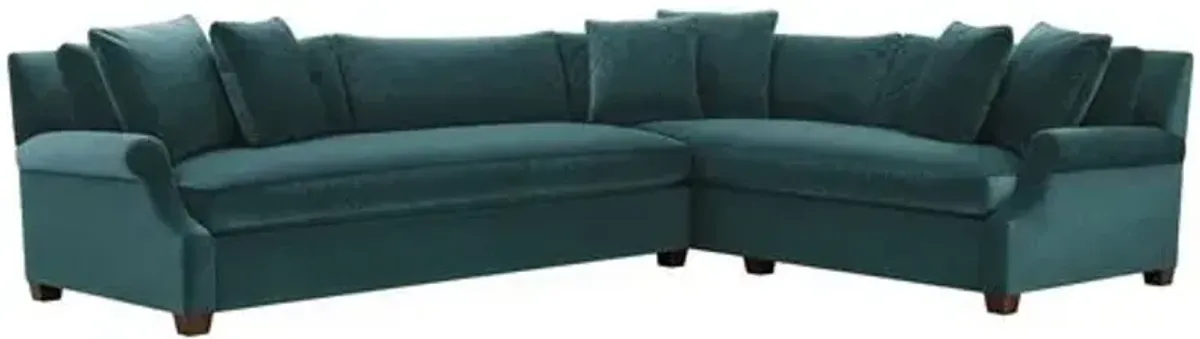 Juliette Velvet Bench-Seat Corner Sectional - Blue