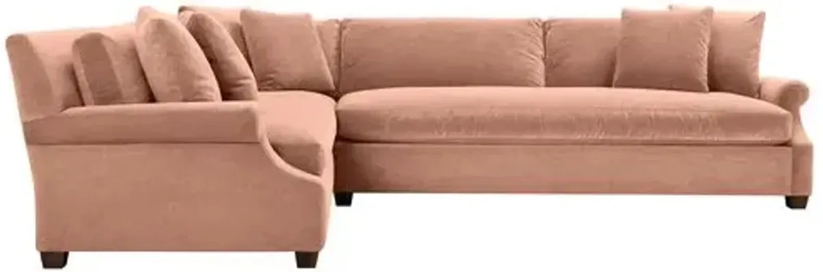 Juliette Velvet Bench-Seat Corner Sectional - Pink