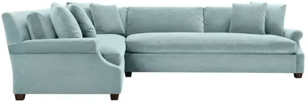 Juliette Velvet Bench-Seat Corner Sectional - Blue