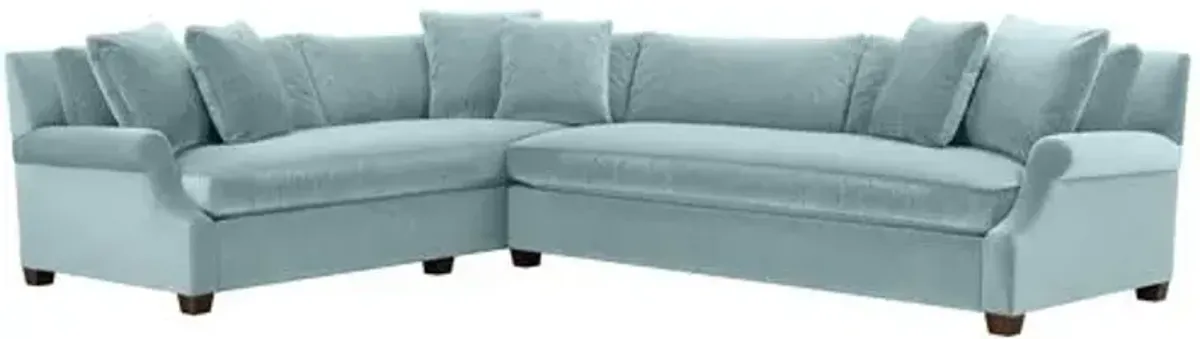 Juliette Velvet Bench-Seat Corner Sectional - Blue