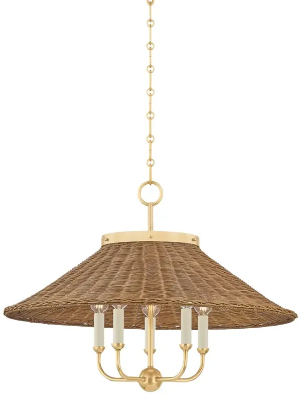 Kensington Rattan Chandelier - Aged Brass - Gold