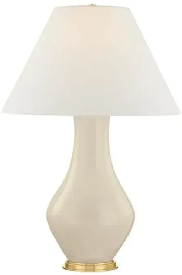 Hanslope Table Lamp - Aged Brass/French Muslin - White