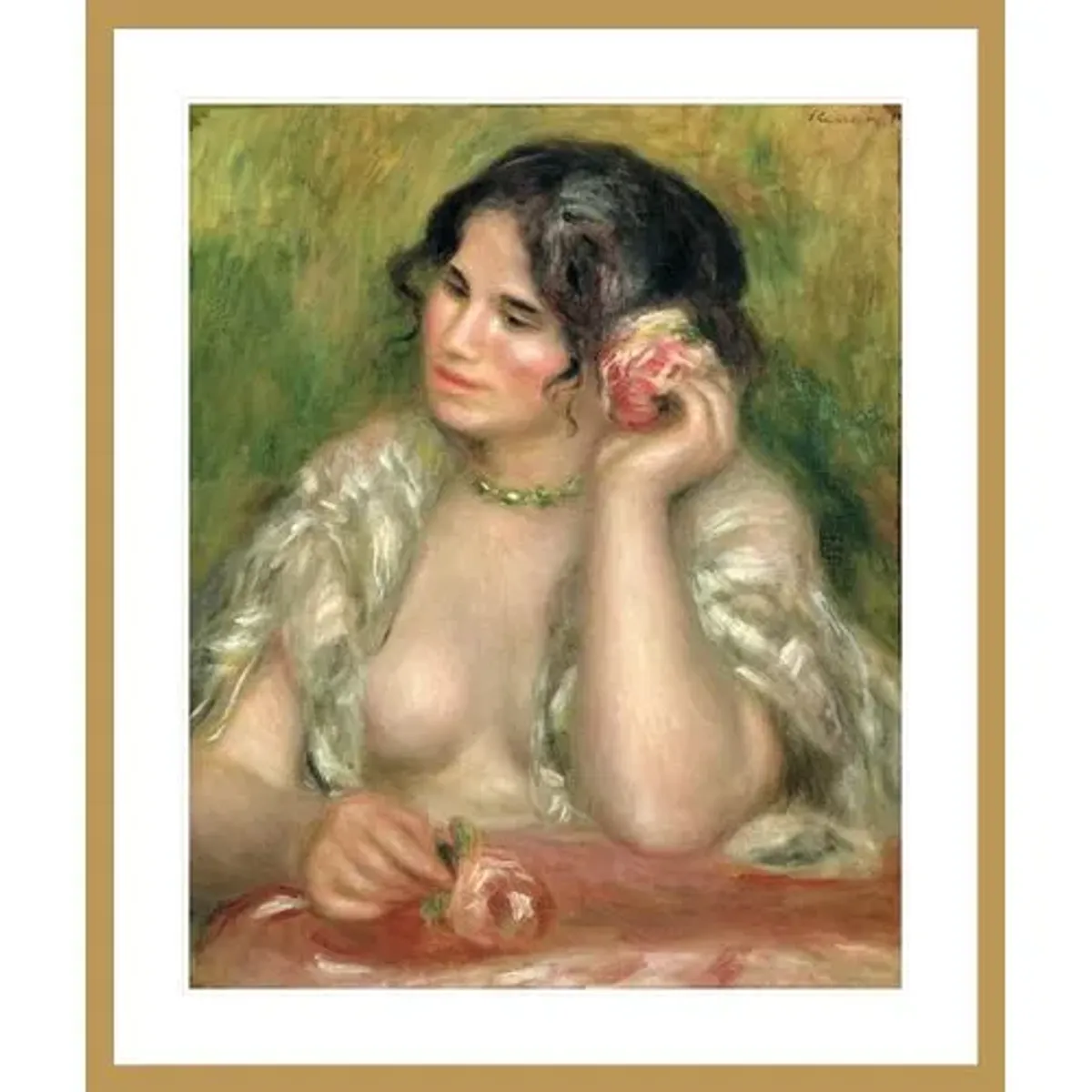 Gabrielle with a Rose by Pierre Auguste Renoir Framed Print - 1000Museums - Multi