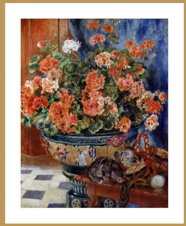 Geraniums and Cats by Pierre-Auguste Renoir Framed Print