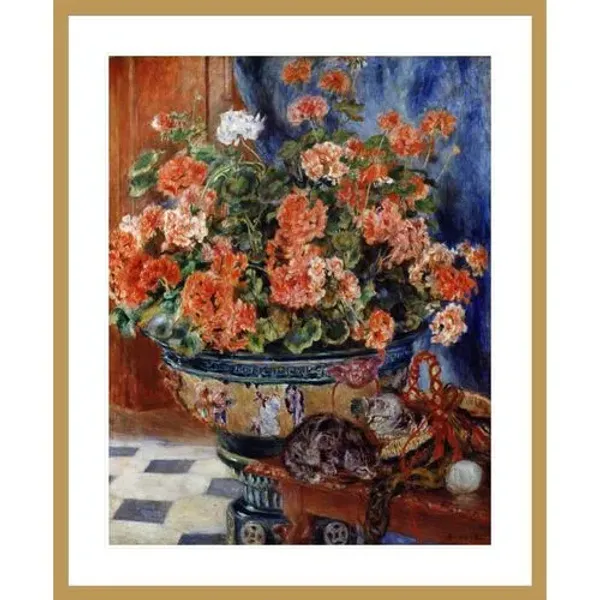 Geraniums and Cats by Pierre-Auguste Renoir Framed Print - 1000Museums - Multi