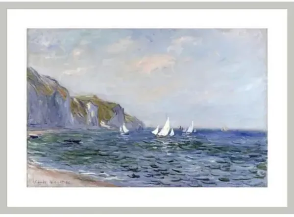 Cliffs and Sailboats at Pourville by Claude Monet Framed Print - 1000Museums - Multi