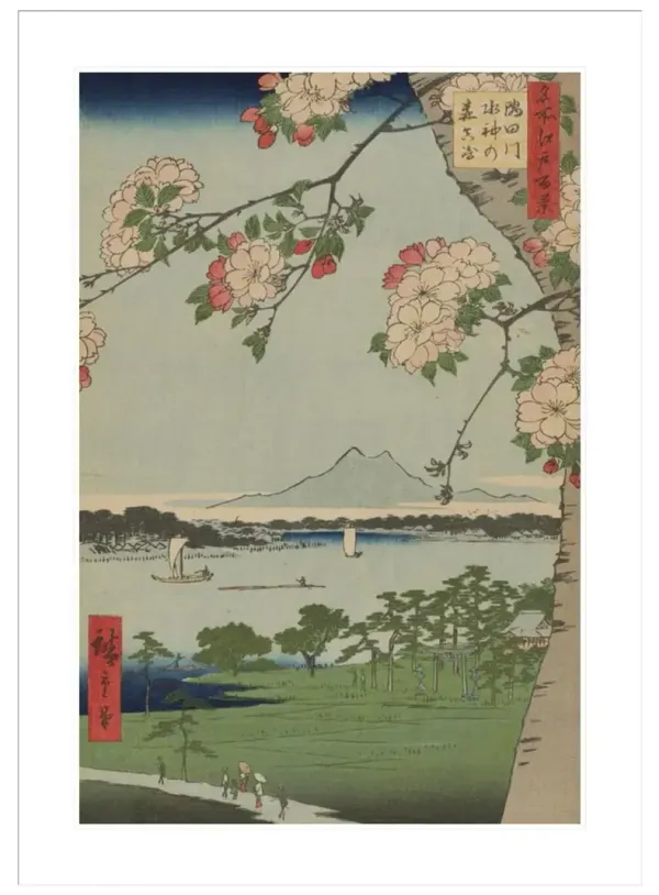 Suijin Shrine and Massaki on the Sumida River, No. 35 from One Hundred Famous Views of Edo by Utagawa Hiroshige Framed Print