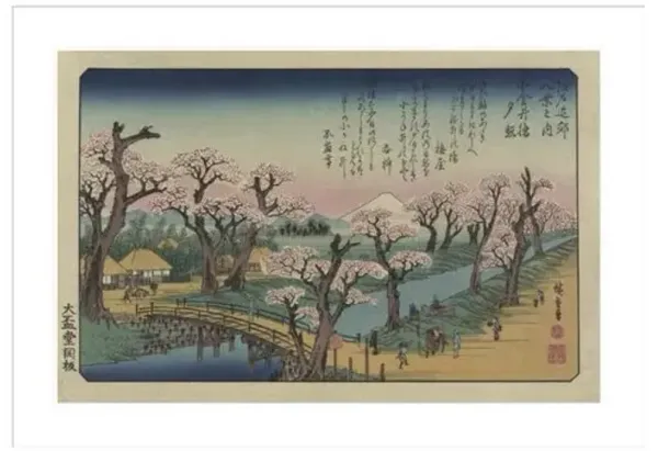 Evening Glow at Koganei Bridge by Andō Hiroshige Framed Print - 1000Museums - Multi