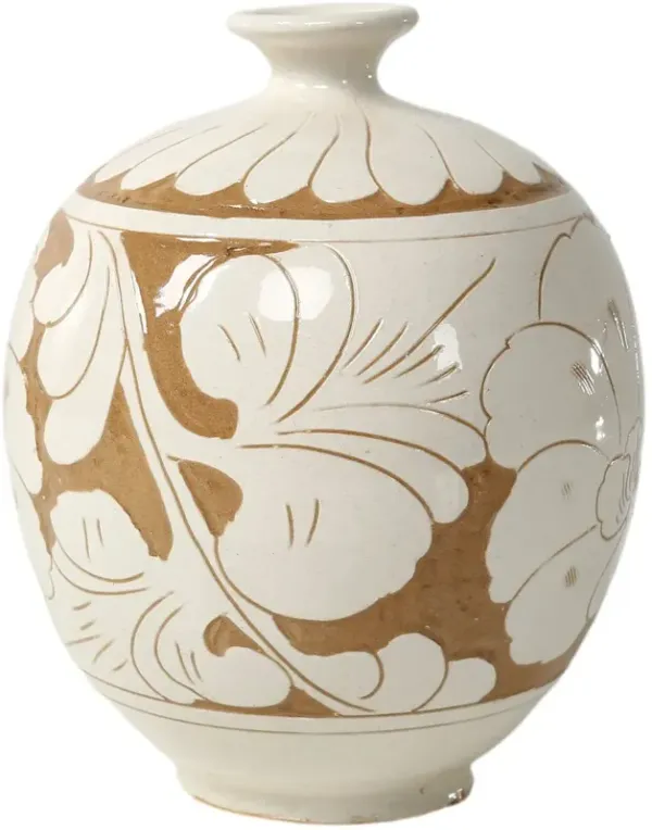 Calantha Rounded Vase with Small Opening, White/Brown