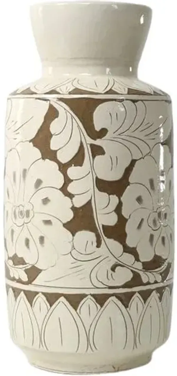 Calantha Cylindar Vase - White/Brown