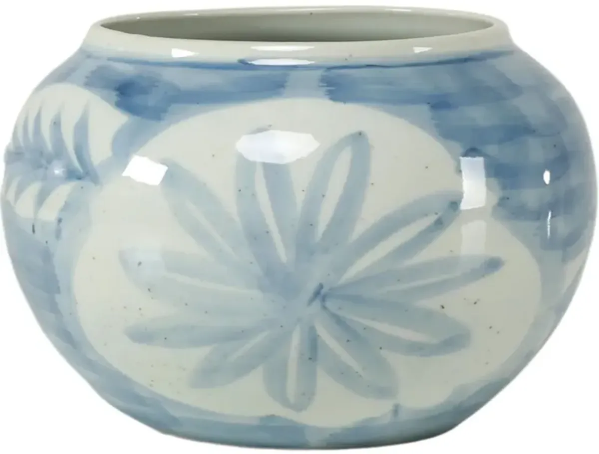 Jasira Floral and Leaf Motif Pot, Blue/White