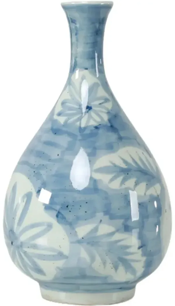 Jasira Floral and Leaf Motif Decoratiive Vase, Blue/White