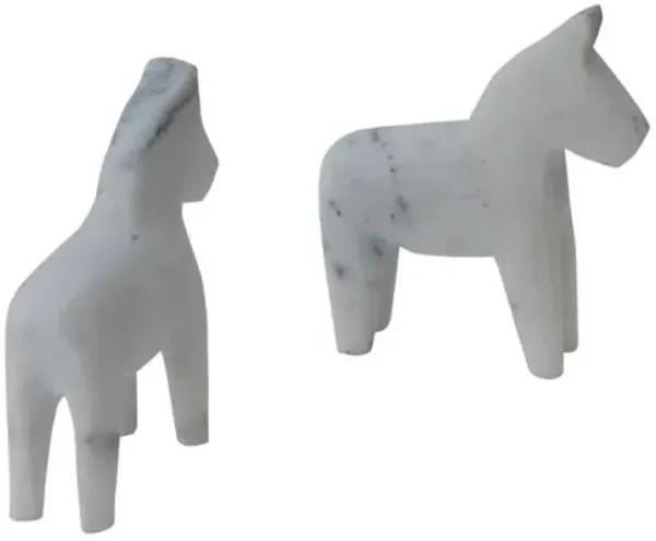 Set of 2 Marble Horse Bookends - White