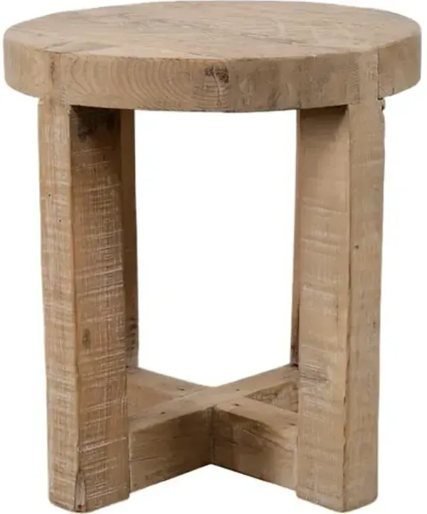 Aurenne Round Side Table - Weathered Natural - Brown