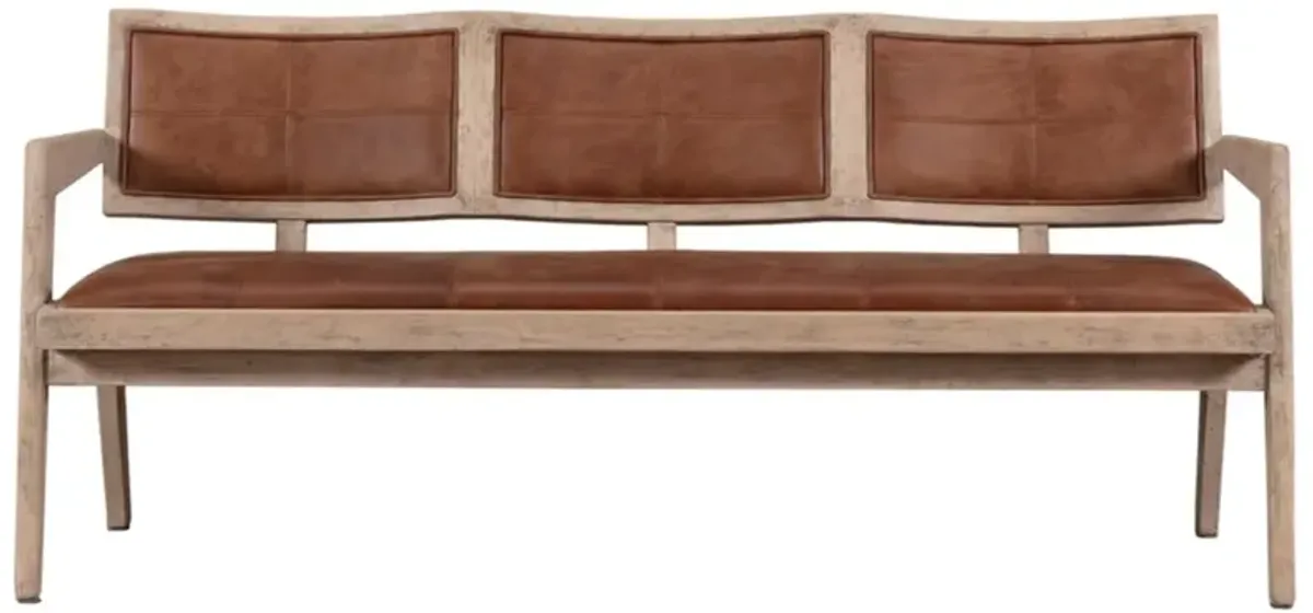 Elvyn Woven Leather Arm Bench, Weathered Natural