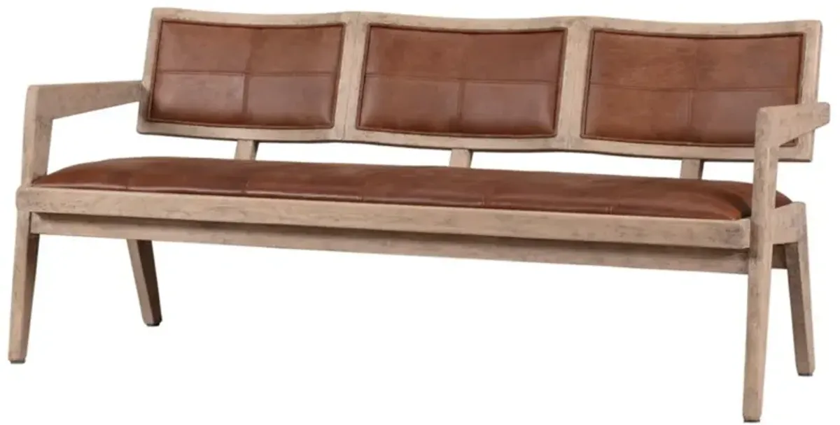 Elvyn Woven Leather Arm Bench, Weathered Natural