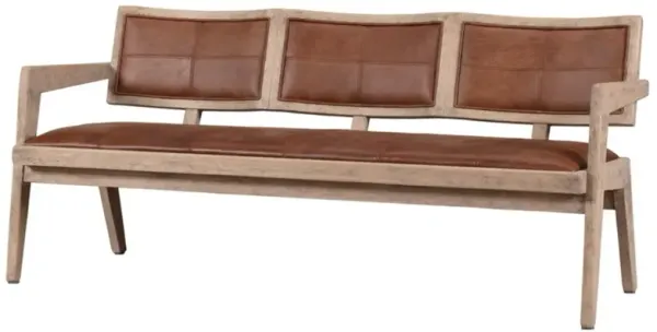 Elvyn Woven Leather Arm Bench, Weathered Natural