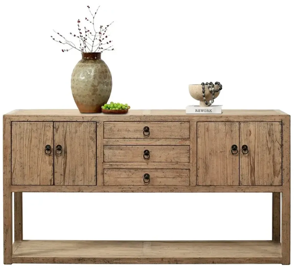 Morai 3-Drawer Console Table, Weathered Natural/Distressed Gray