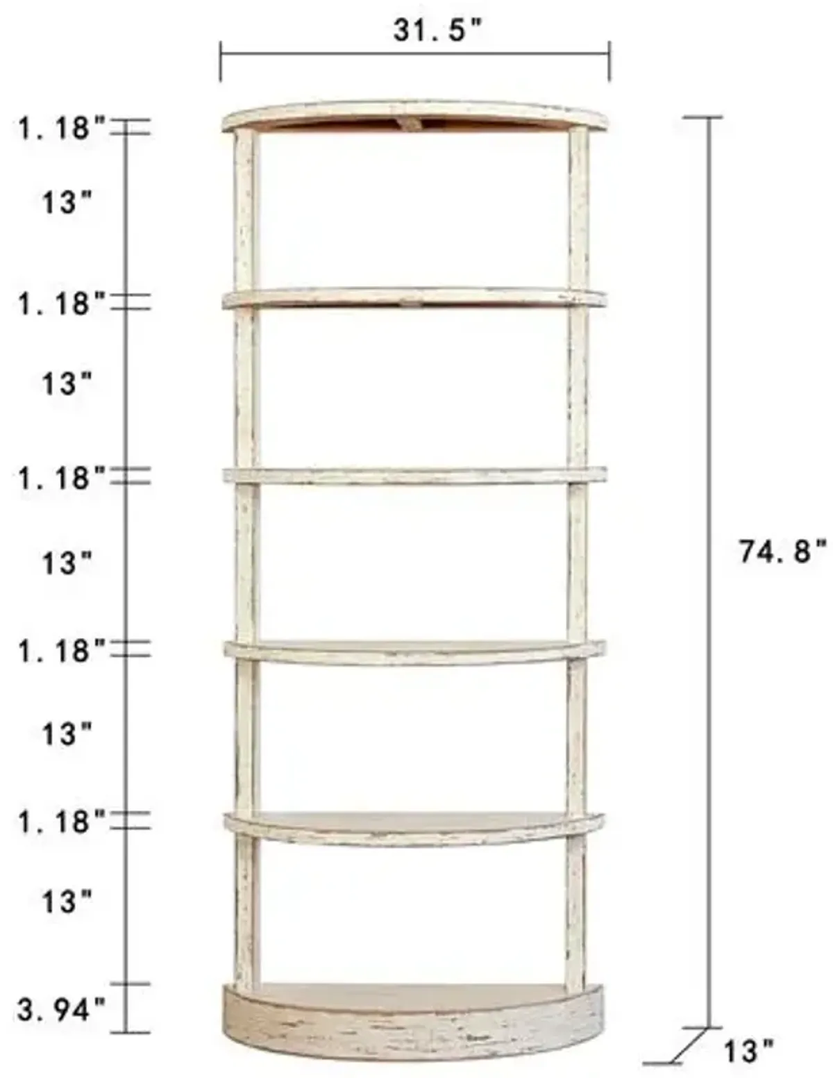 Solyn Half Moon 6-Tier Bookshelf - Distressed White - Brown