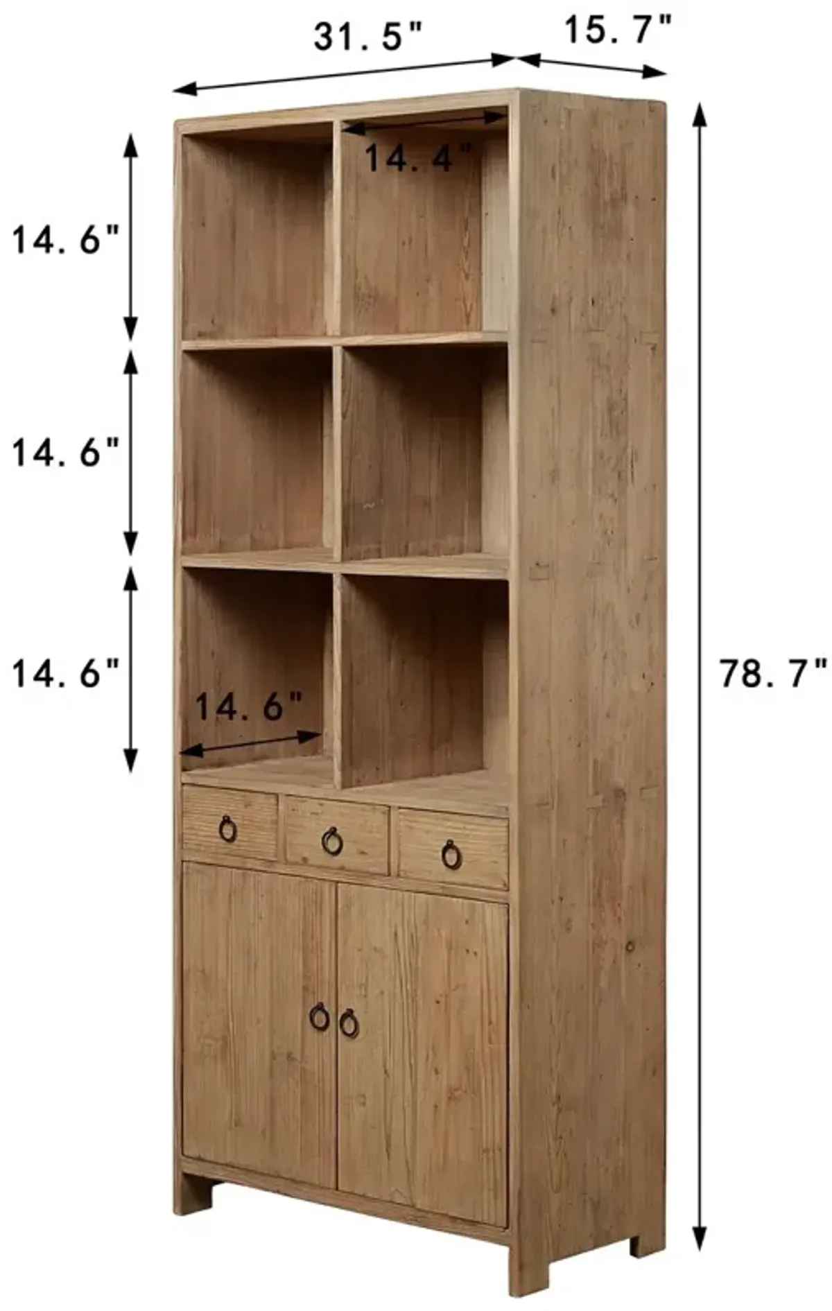 Treven 3-Drawer 8-Shelf Cabinet - Natural - Brown