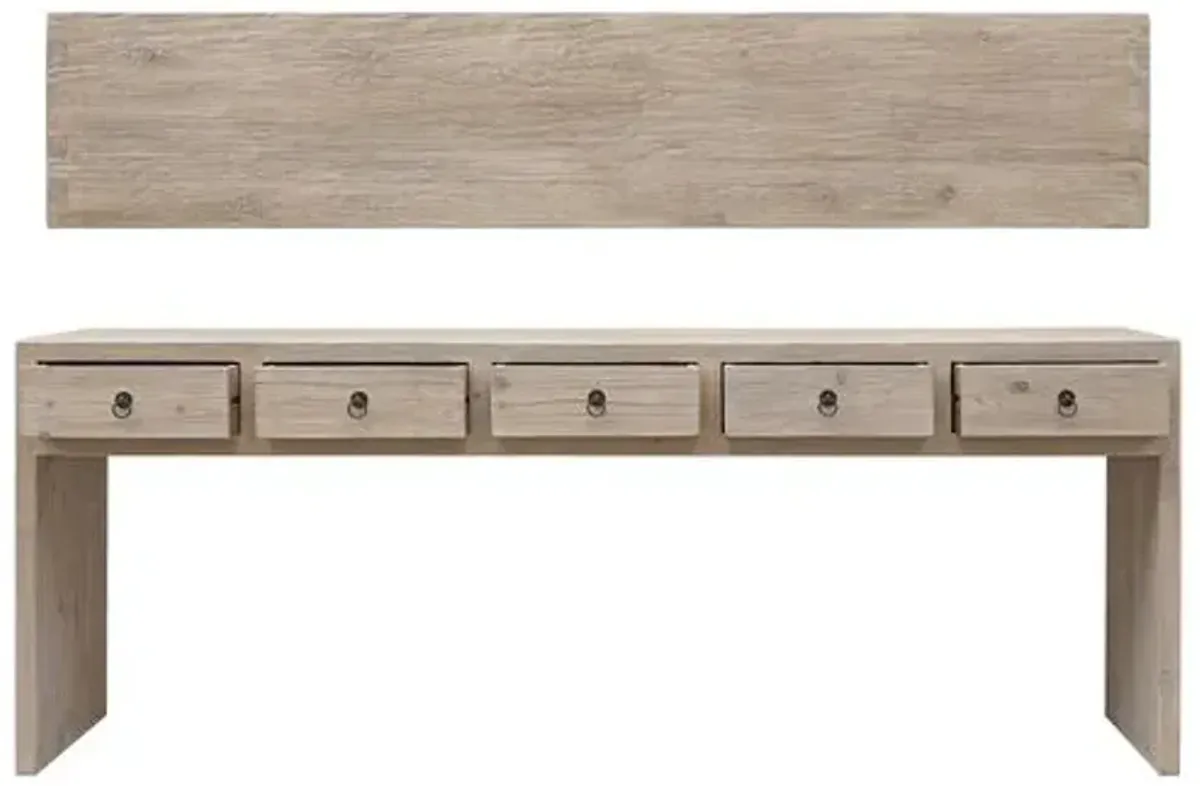 Vandra 5-Drawer Waterfall Console Table - Weathered Natural - Brown
