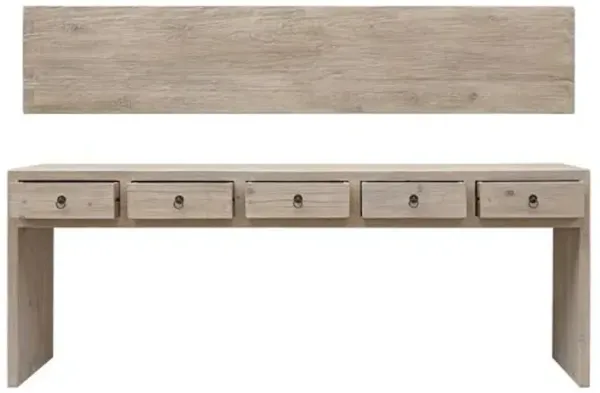 Vandra 5-Drawer Waterfall Console Table - Weathered Natural - Brown