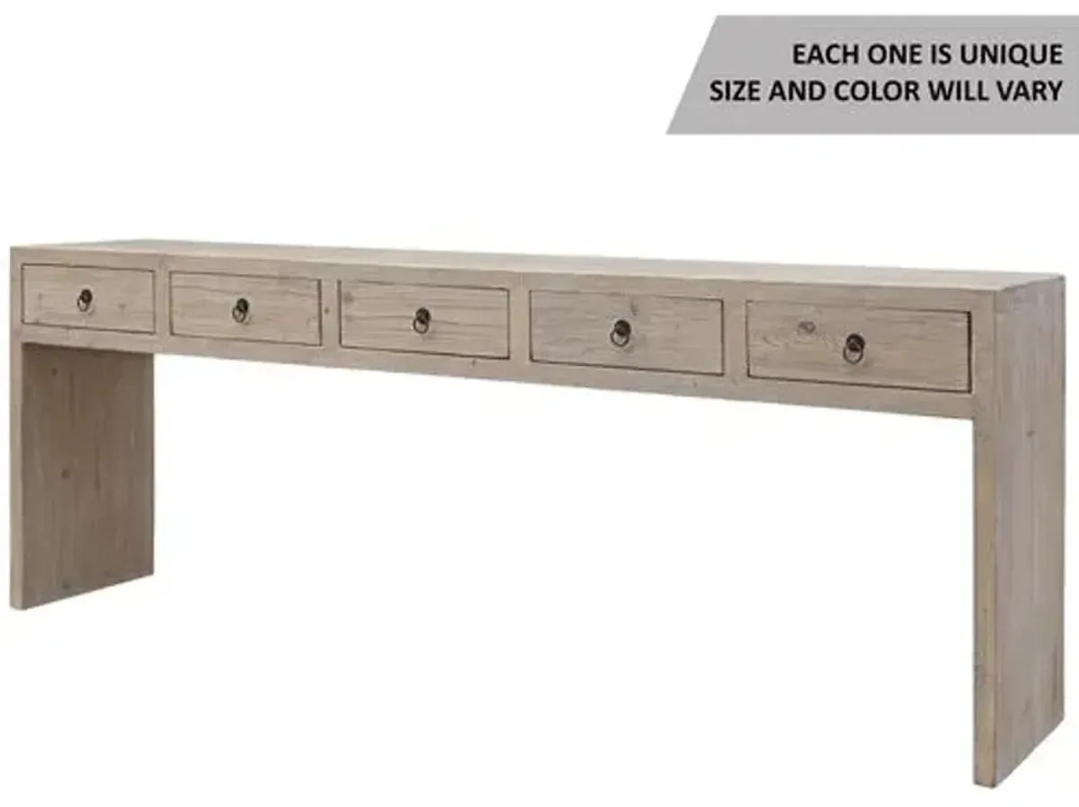 Vandra 5-Drawer Waterfall Console Table - Weathered Natural - Brown