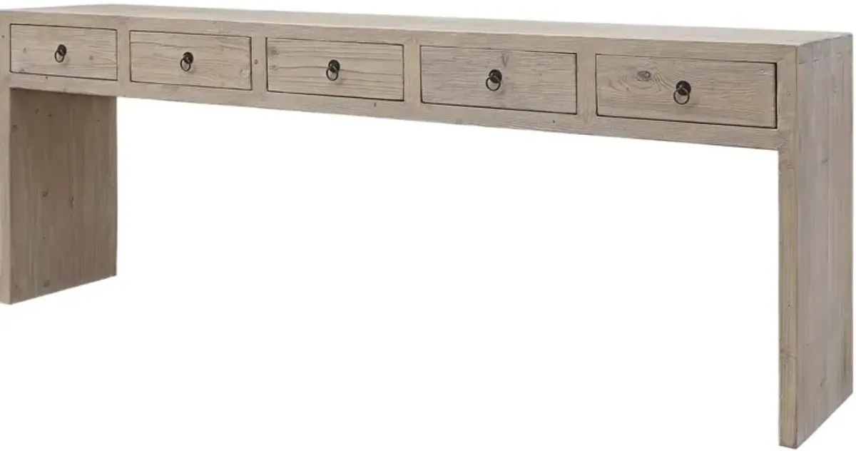 Vandra 5-Drawer Waterfall Console Table, Weathered Natural