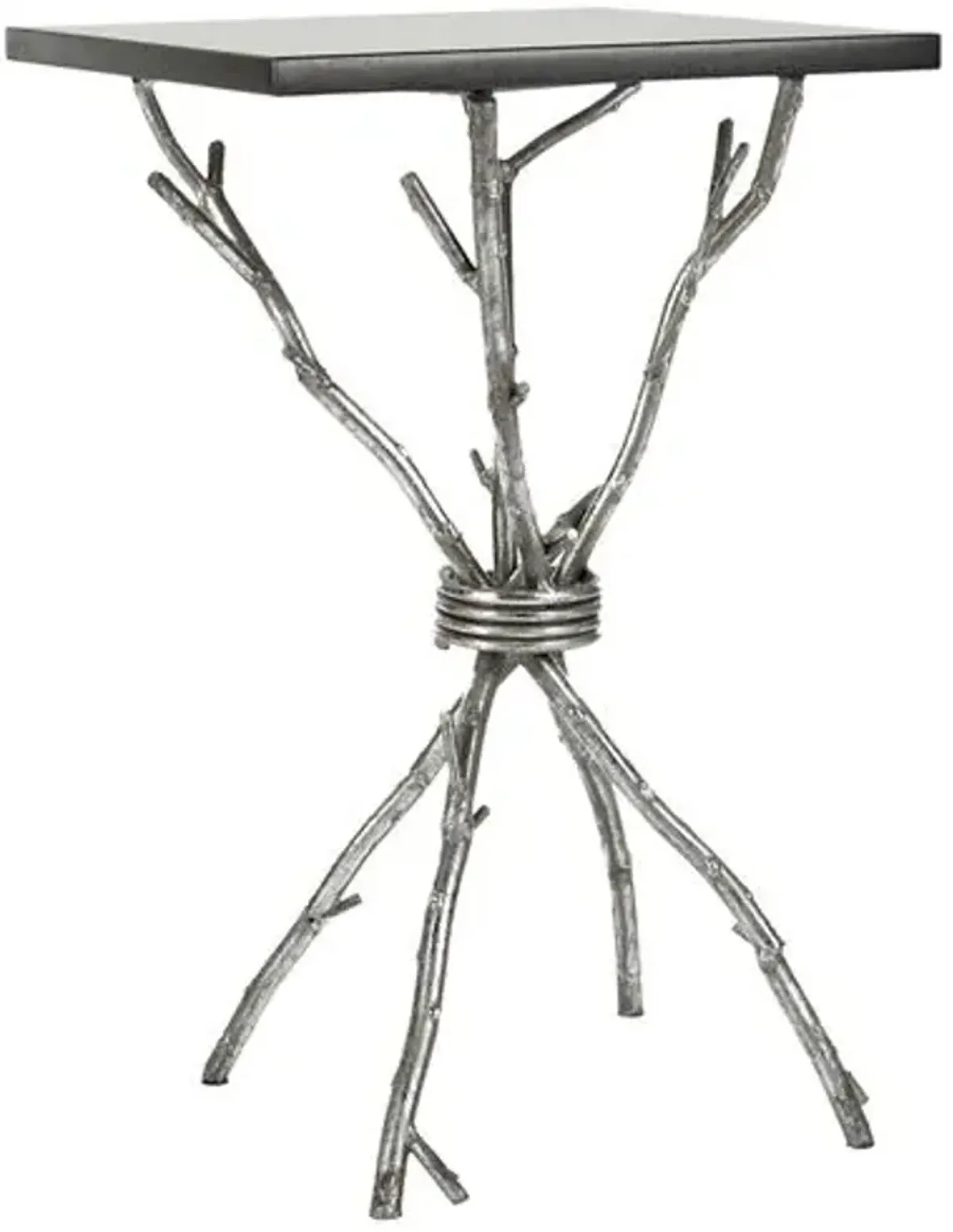 Aranthir Twig Iron and Granite Top Accent Table - Silver - 28Hx20Wx20D in