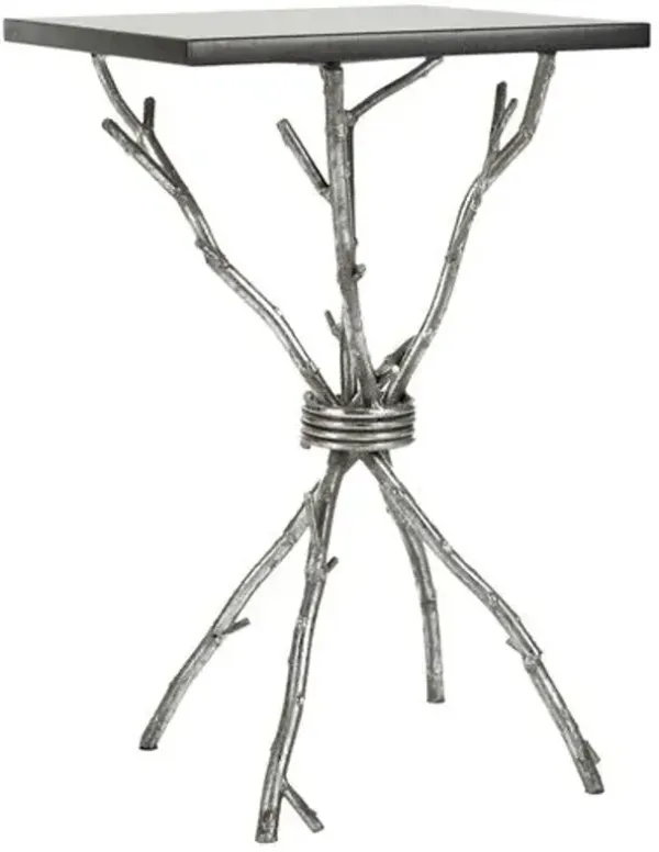 Aranthir Twig Iron and Granite Top Accent Table - Silver - 28Hx20Wx20D in