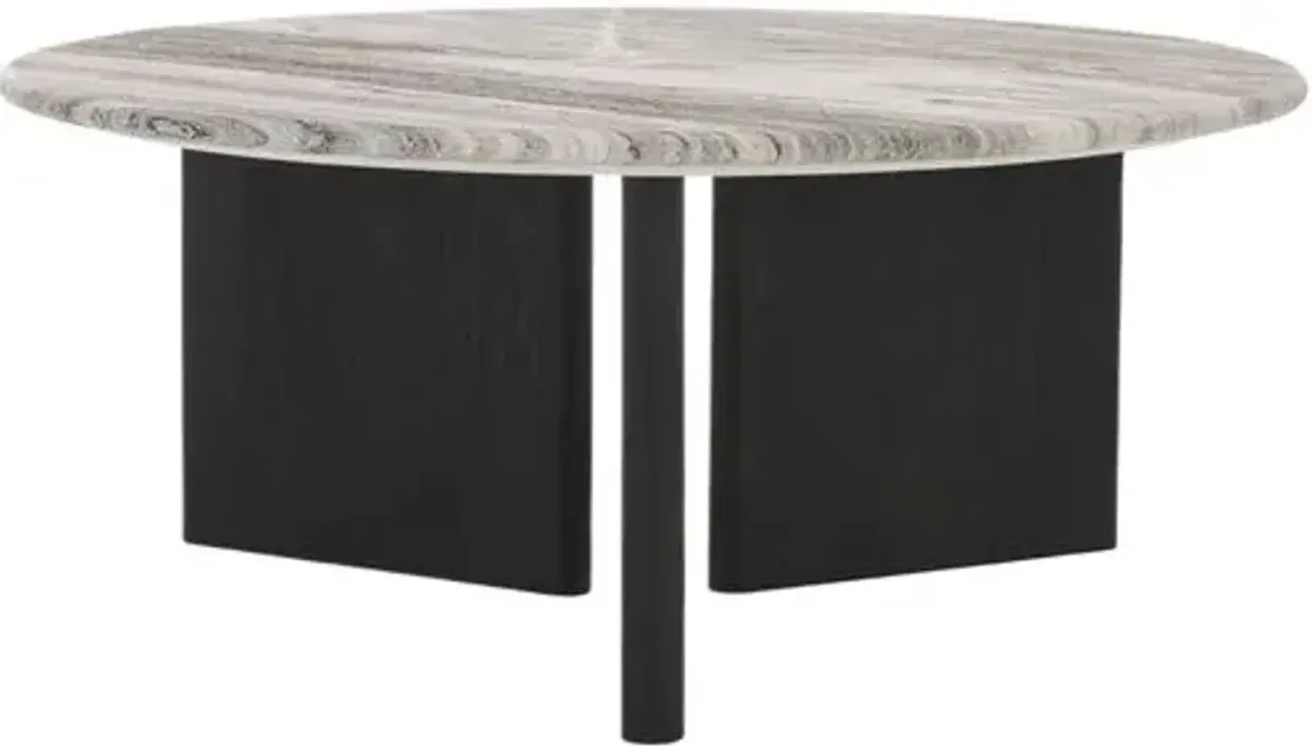Arvox 35" Round Marble Top Coffee Table - Black